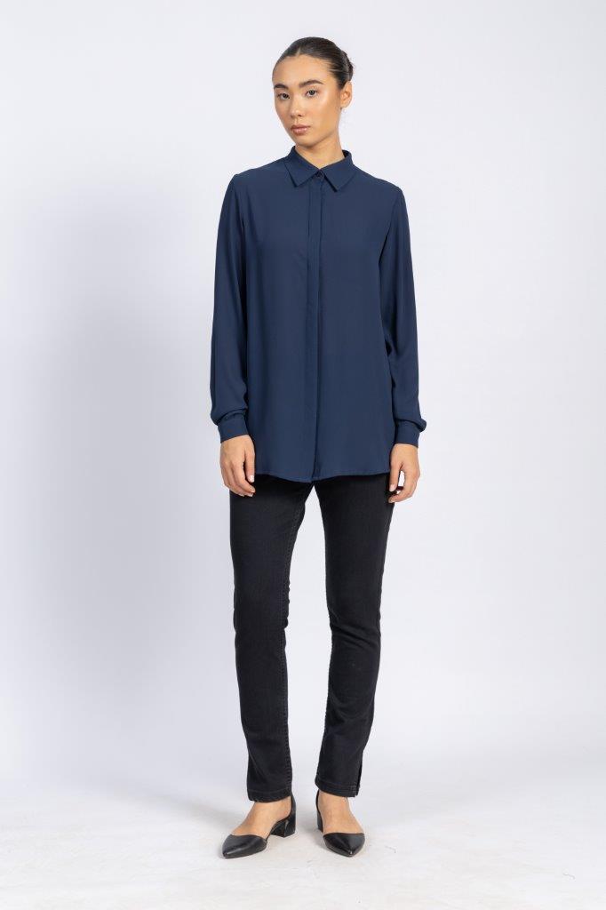 BASIC CREPE CHIFFON SHIRT WITH HIDDEN PLACKET