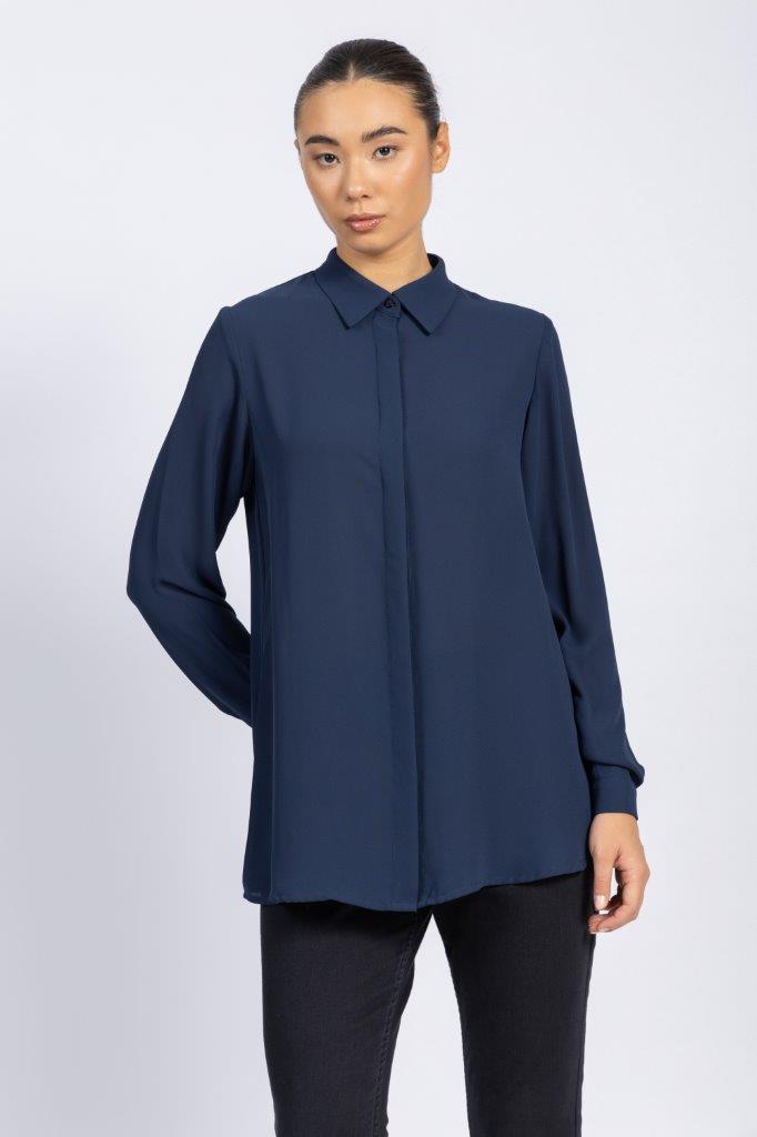 BASIC CREPE CHIFFON SHIRT WITH HIDDEN PLACKET