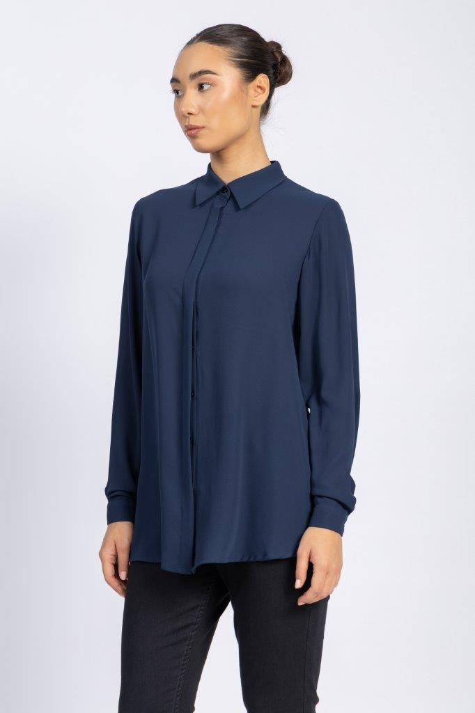 BASIC CREPE CHIFFON SHIRT WITH HIDDEN PLACKET