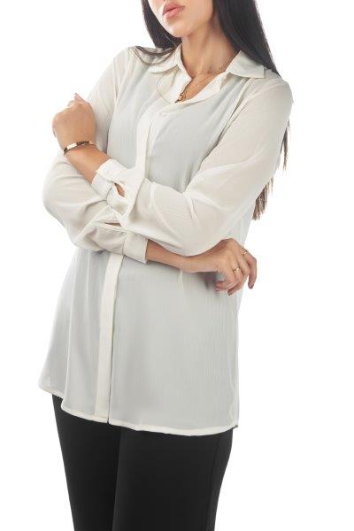 BASIC CRINKLED CHIFFON SHIRT WITH HIDDEN PLACKET