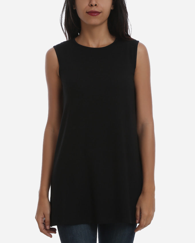 Black Long Round Neck Top