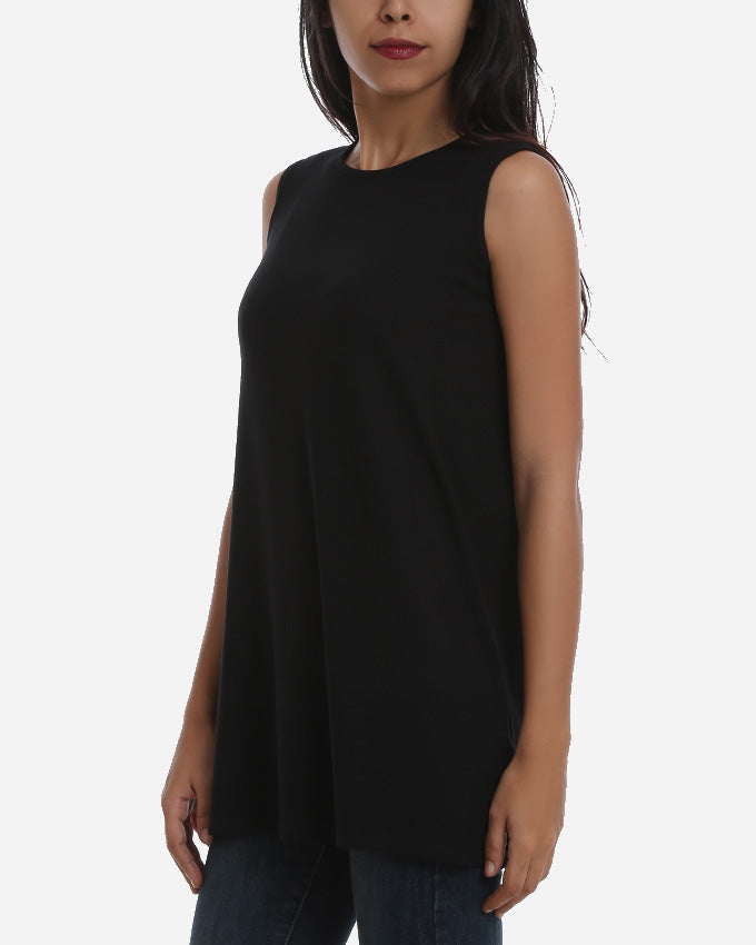 Black Long Round Neck Top