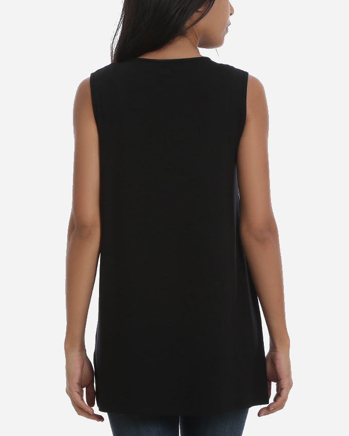 Black Long Round Neck Top