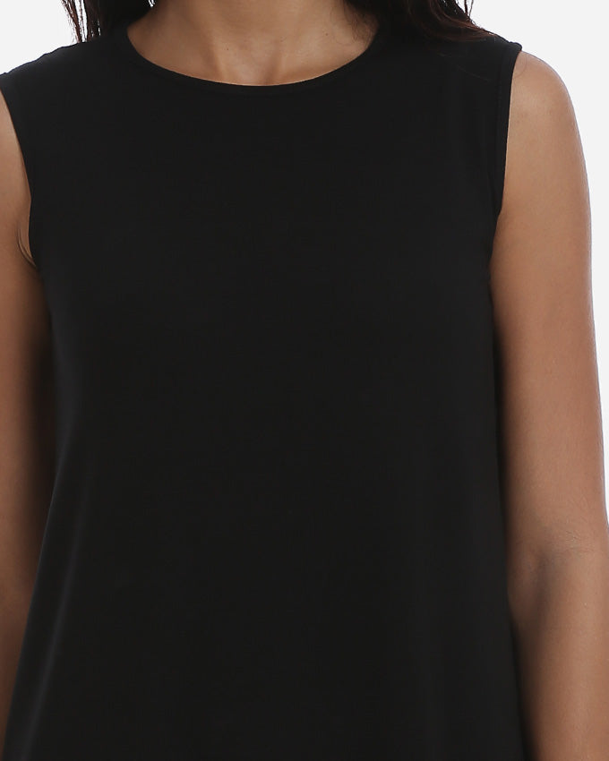 Black Long Round Neck Top