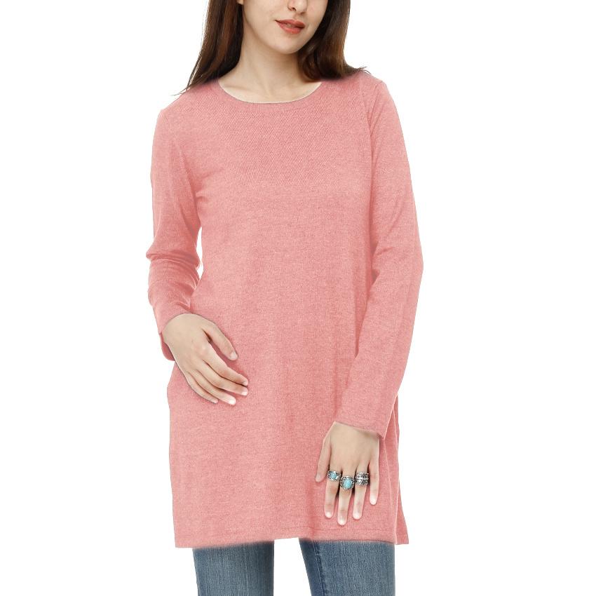 Long Cotton Knitwear Round Neck Basic Blouse With Several Colors