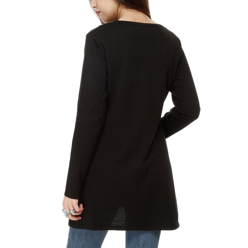 Long Cotton Knitwear Round Neck Basic Blouse With Several Colors