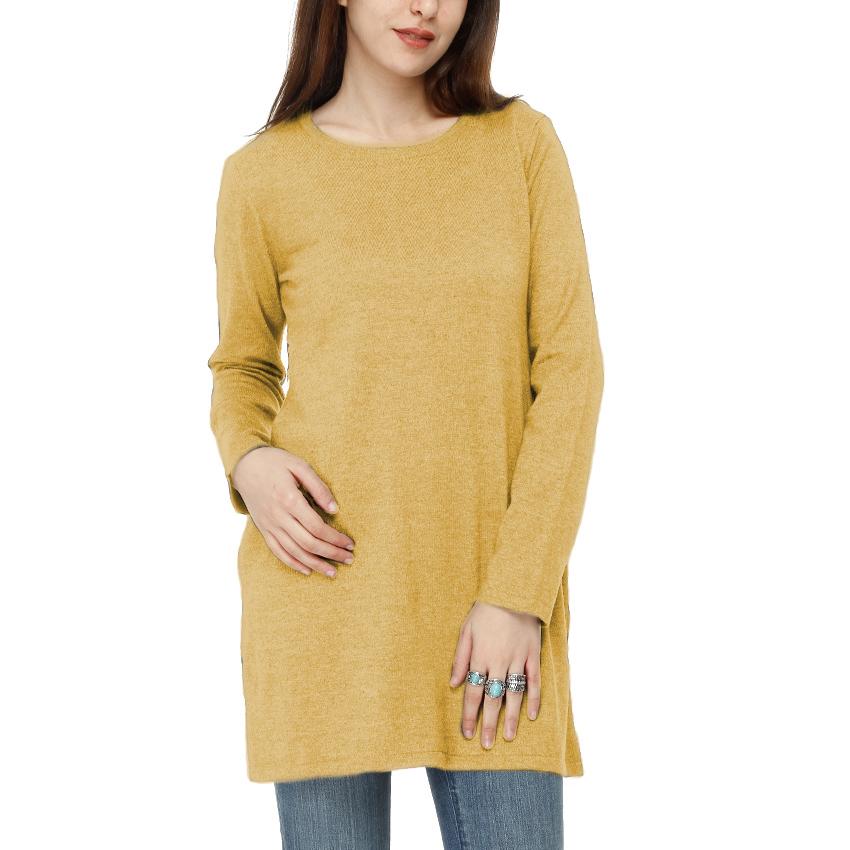 Long Cotton Knitwear Round Neck Basic Blouse With Several Colors