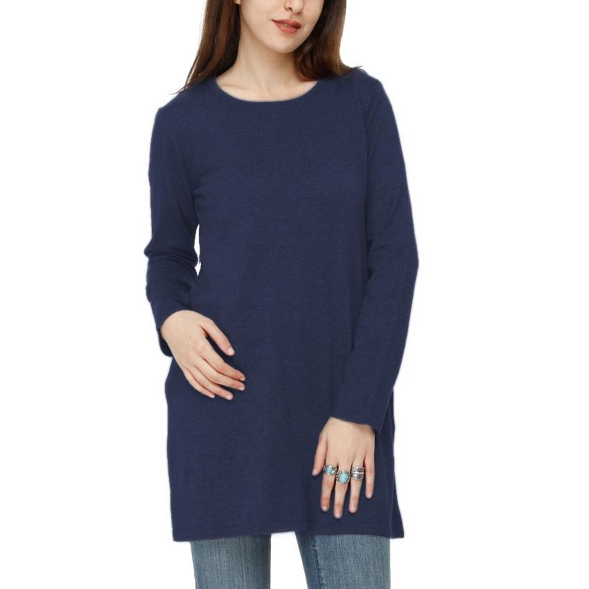 Long Cotton Knitwear Round Neck Basic Blouse With Several Colors