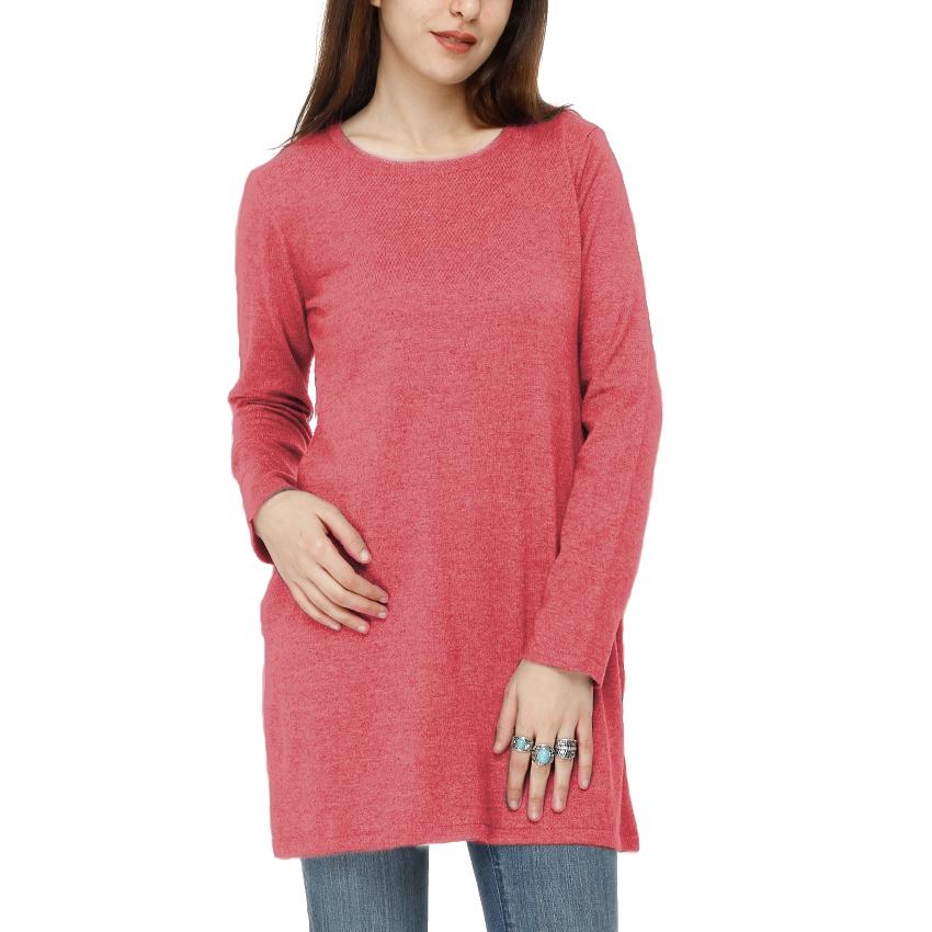 Long Cotton Knitwear Round Neck Basic Blouse With Several Colors