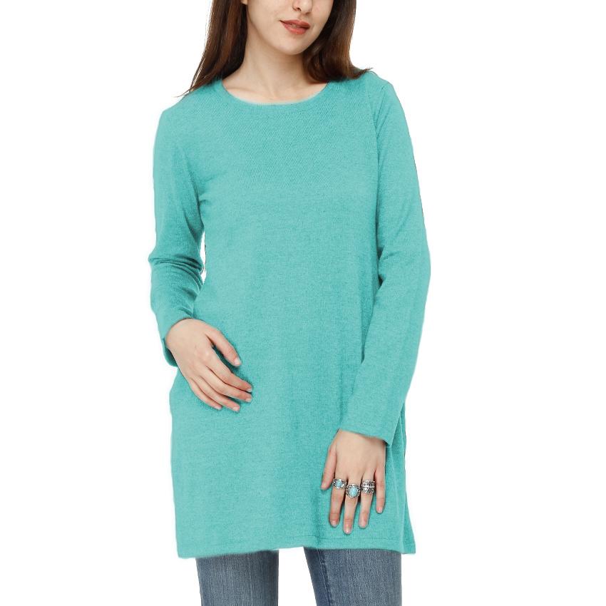 Long Cotton Knitwear Round Neck Basic Blouse With Several Colors