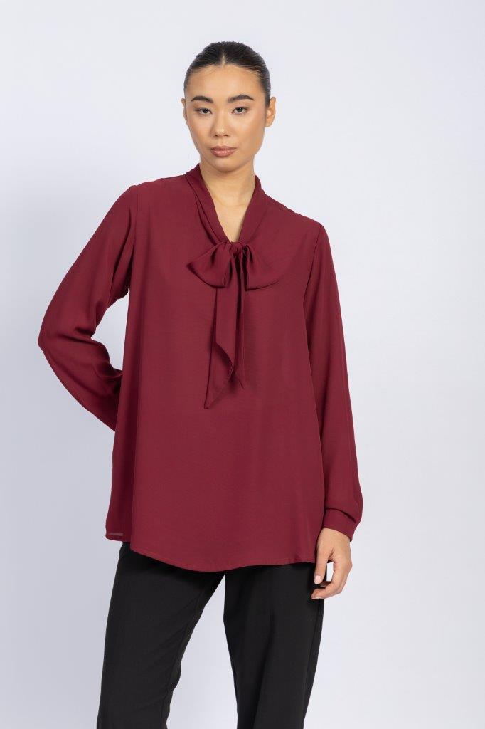 Copy of BASIC EVERYDAY SILKY CREPE CHIFFON BLOUSE WITH A BOW COLLAR