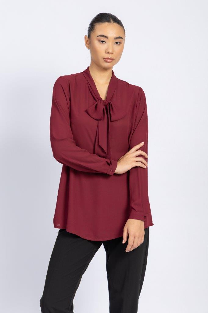 Copy of BASIC EVERYDAY SILKY CREPE CHIFFON BLOUSE WITH A BOW COLLAR