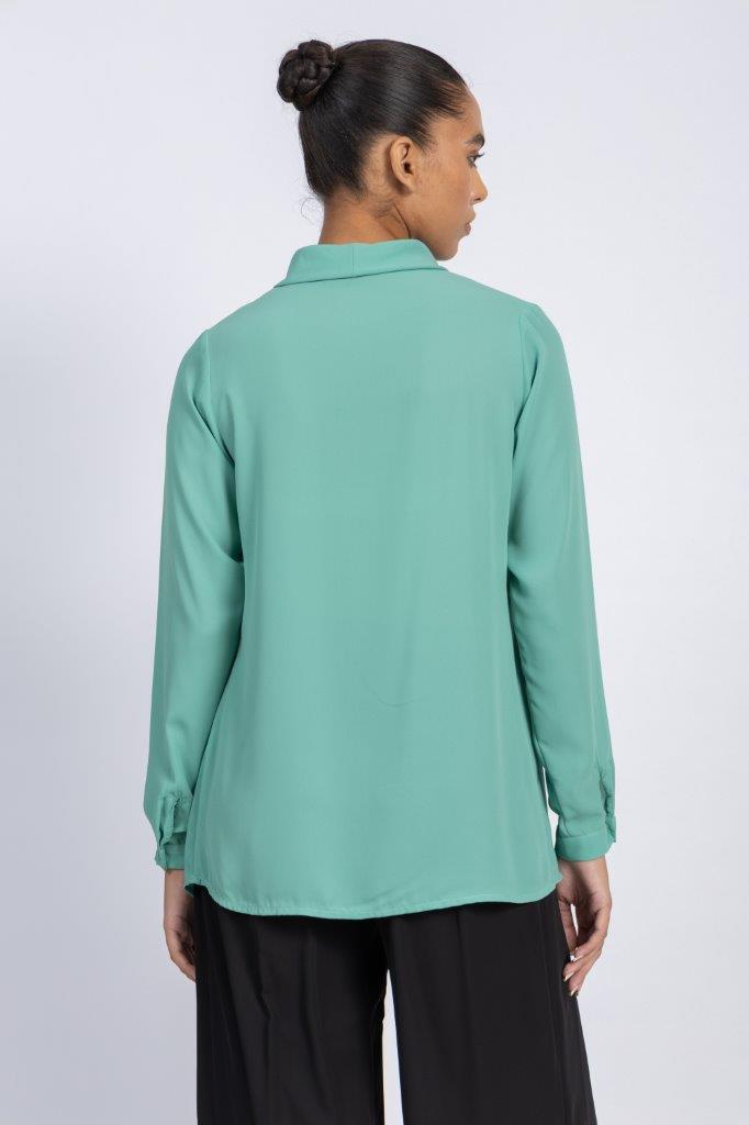 BASIC EVERYDAY SILKY CREPE CHIFFON BLOUSE WITH A BOW COLLAR