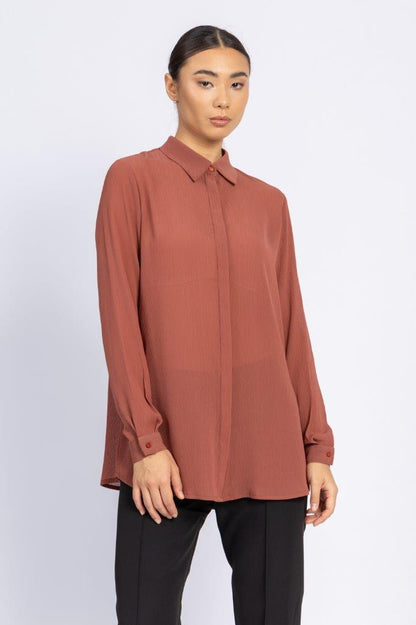 BASIC CRINKLED CHIFFON SHIRT WITH HIDDEN PLACKET