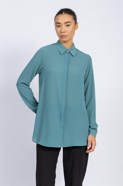 BASIC CRINKLED CHIFFON SHIRT WITH HIDDEN PLACKET