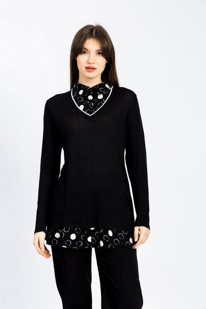 2 in 1: knitwear blouse with chiffon shirt