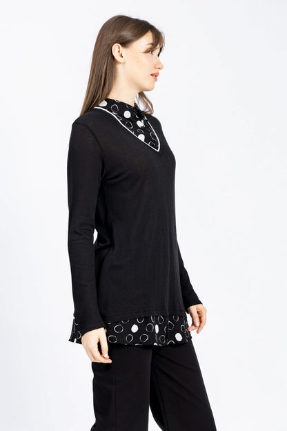 2 in 1: knitwear blouse with chiffon shirt