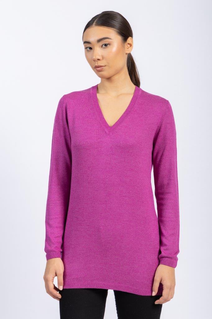 Cashmere Feel V-Neck Knitwear Long Blouse With Several Colors