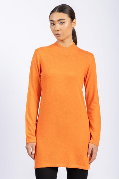 Long Cotton Knitwear Half Neck Basic Blouse