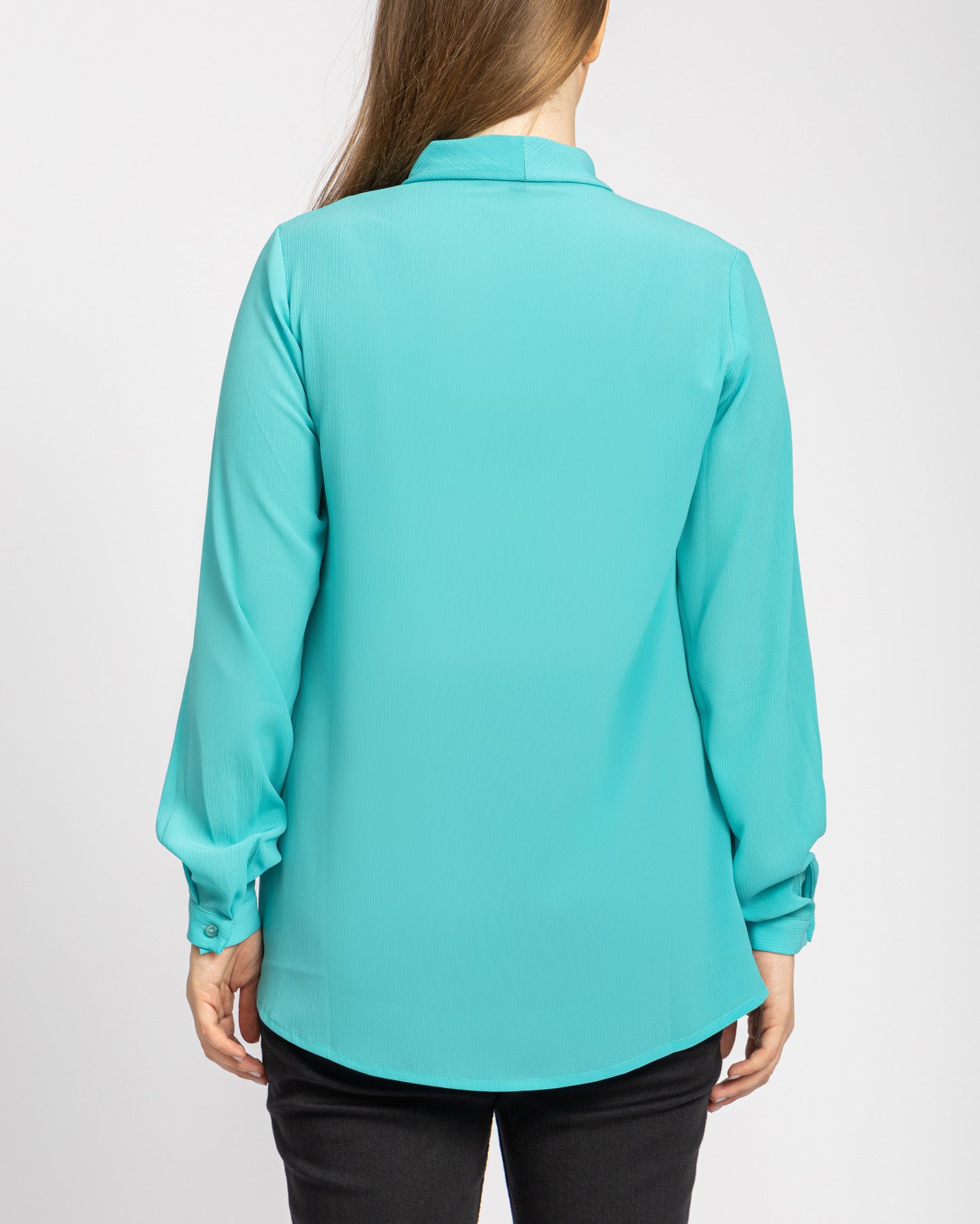 BASIC EVERYDAY SILKY CRINKELD CREPE CHIFFON BLOUSE WITH A BOW COLLAR