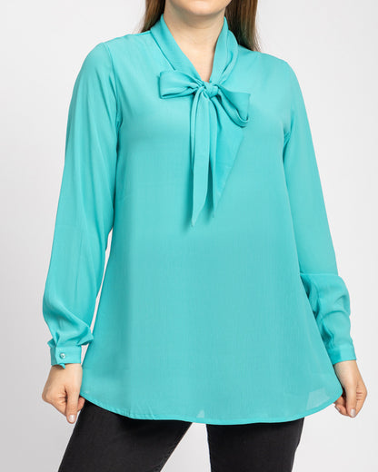 BASIC EVERYDAY SILKY CRINKELD CREPE CHIFFON BLOUSE WITH A BOW COLLAR