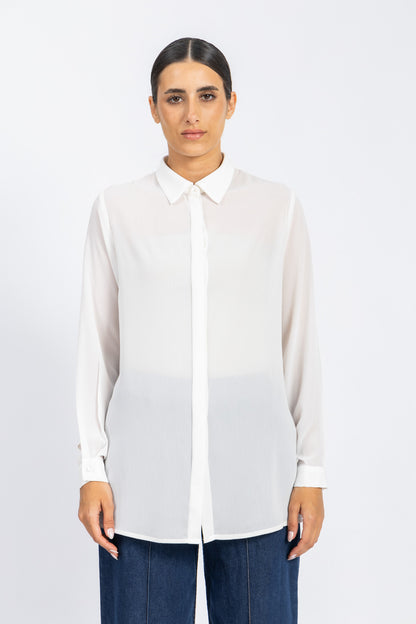 BASIC CREPE CHIFFON SHIRT WITH HIDDEN PLACKET