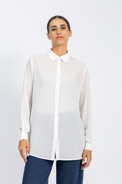 BASIC CREPE CHIFFON SHIRT WITH HIDDEN PLACKET