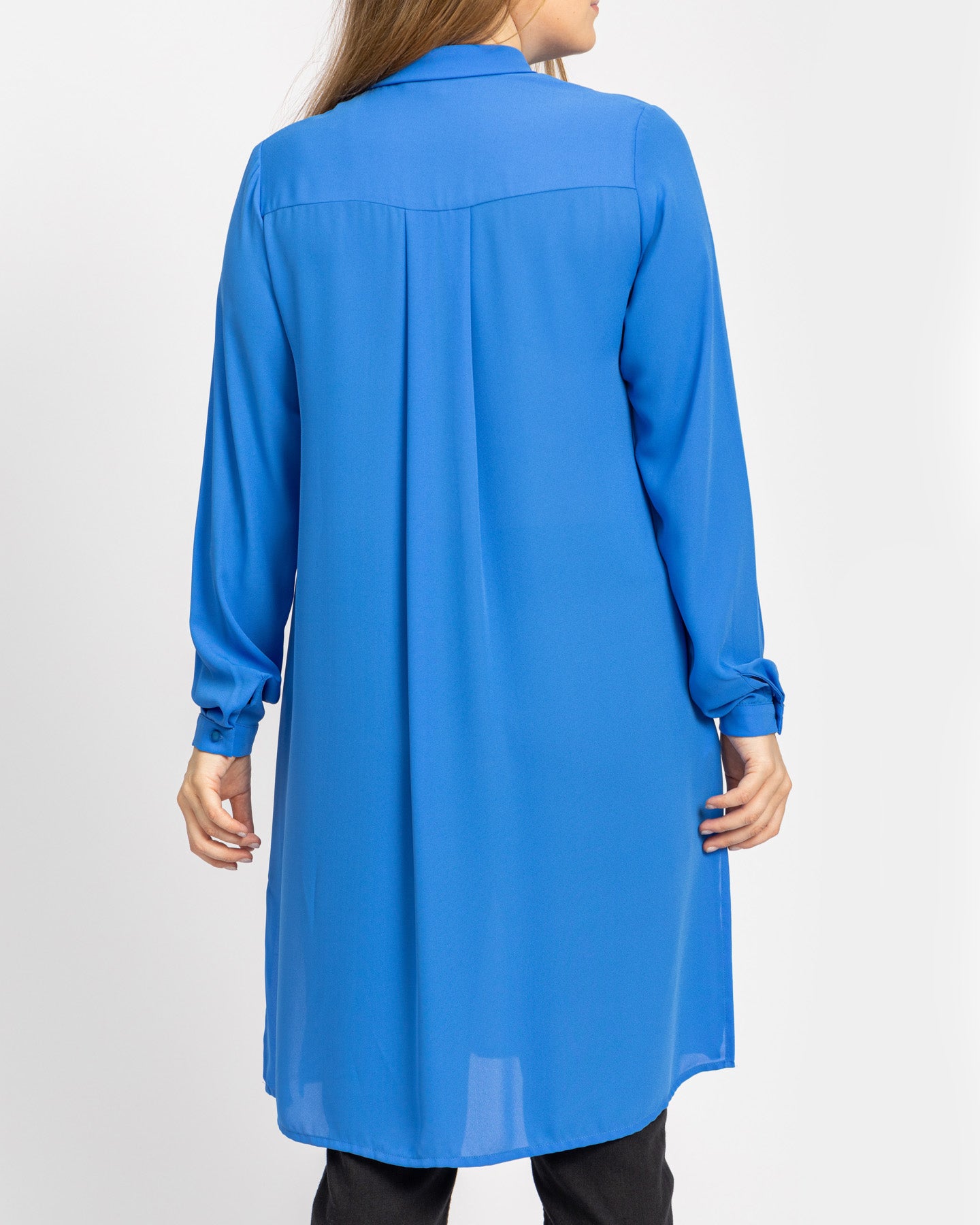 BASIC LONG CREPE CHIFFON SHIRT WITH HIDDEN PLACKET AND SIDE SLITS