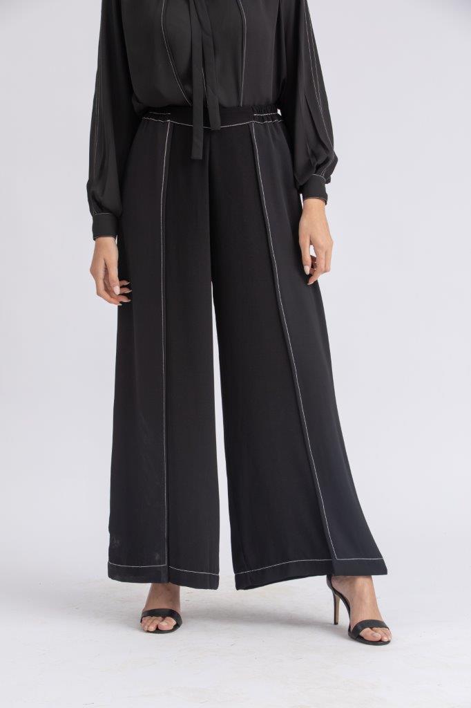 BASIC SILK FEEL CREPE PANTS  WITH A CHIFFON LAYER