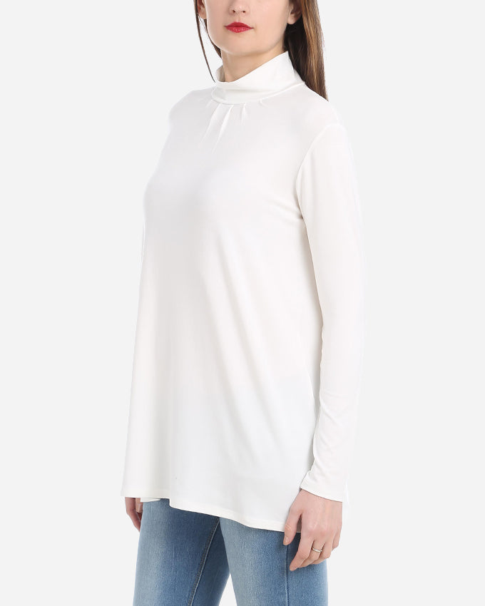 LONG HIGHNECK BLOUSE WITH SMALL PLEATS DETAIL