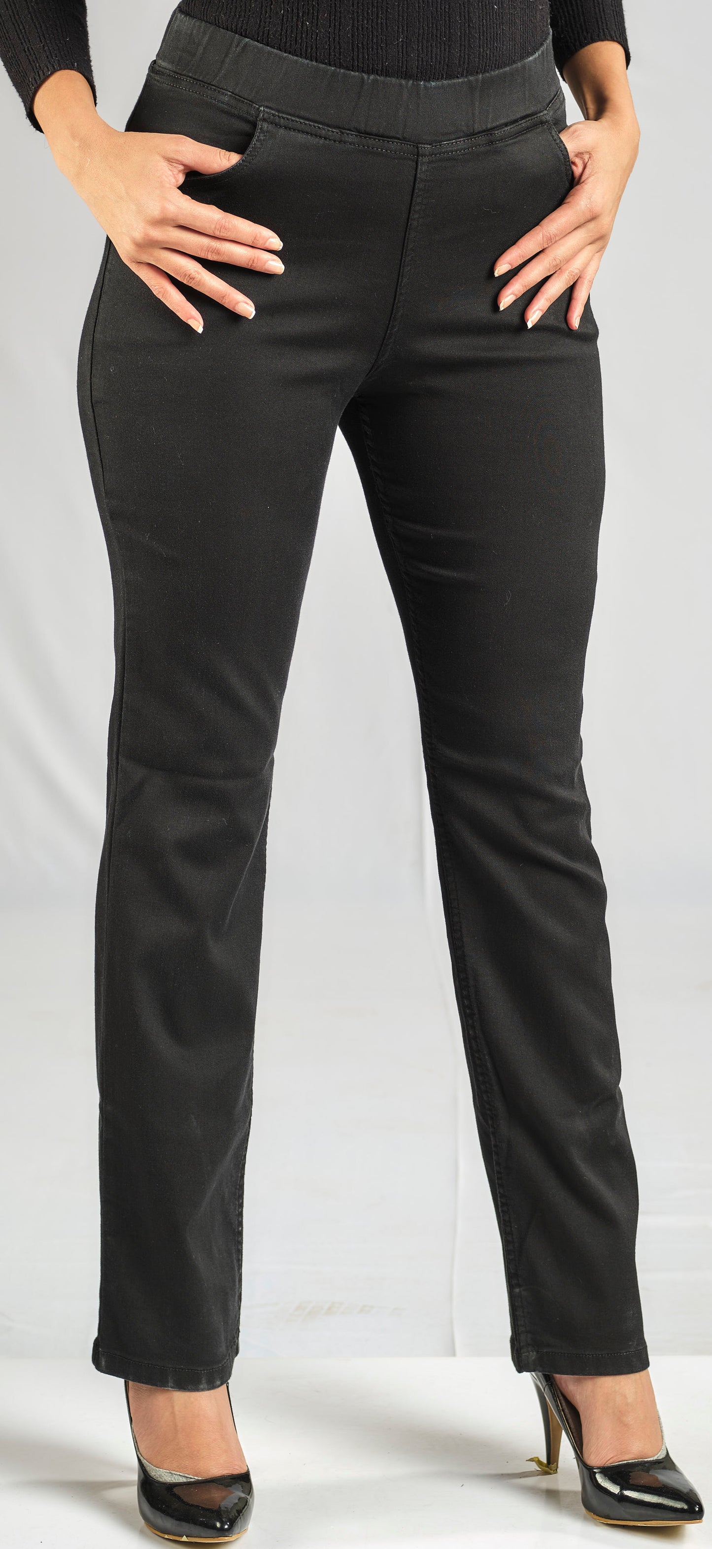 PREMIUM COTTON LYCRA STRAIGHT CUT JEANS WITH NO ZIPPER AND ELASTIC WAIST BAND FOR EXTRA COMFORT
