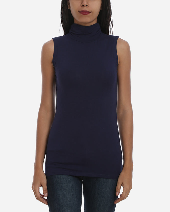 Navy Top with pleated half-neck