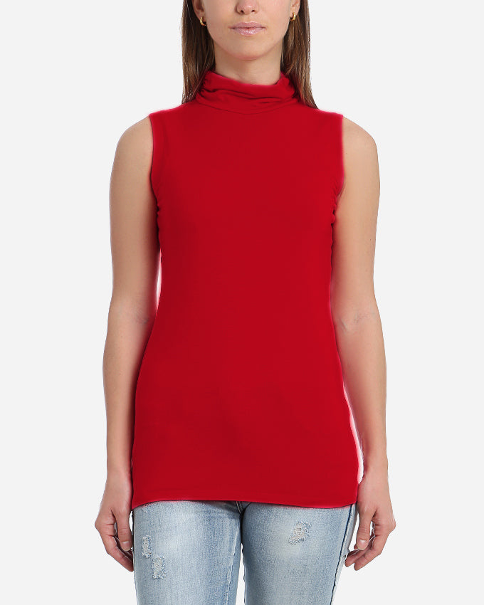 Red Top with pleated half-neck