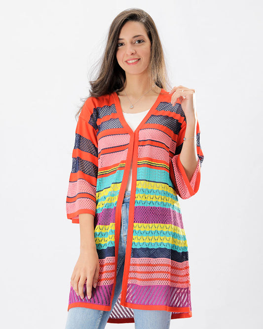 Knitwear Multi Colored Jacket With Kimono Sleeves