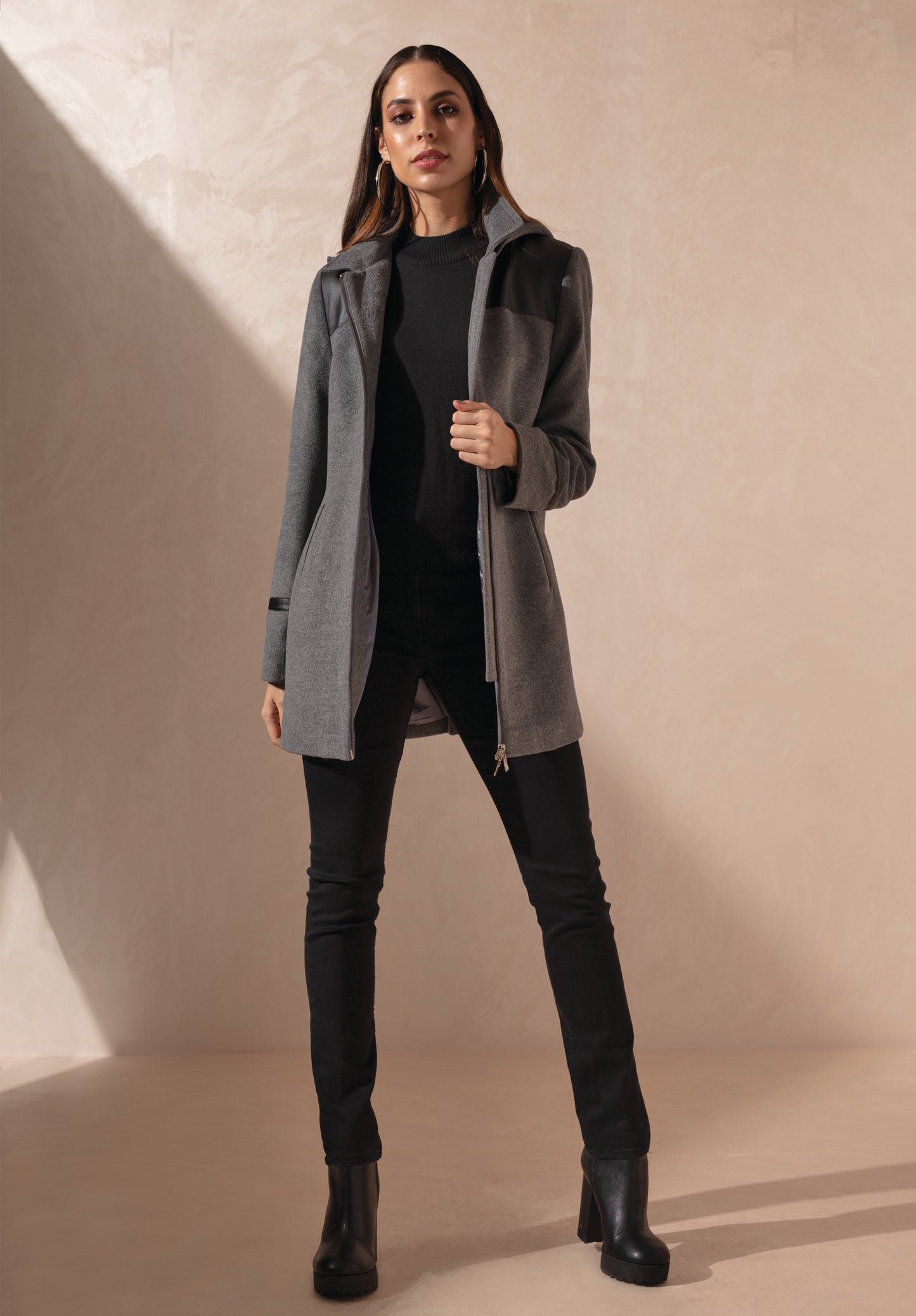 Grey Long Hooded Jacket