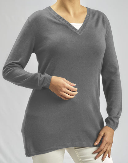 Cashmere Feel V-Neck Knitwear Long Blouse With Several Colors 2