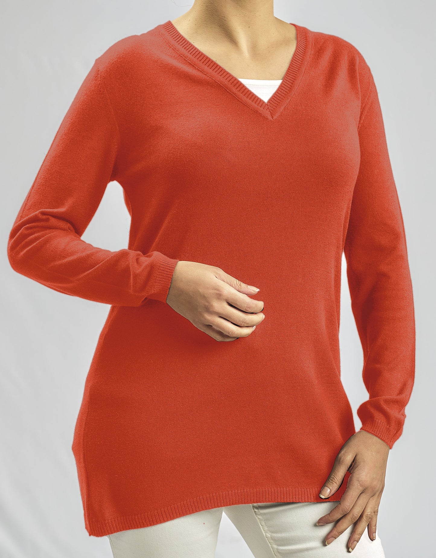 Cashmere Feel V-Neck Knitwear Long Blouse With Several Colors 2
